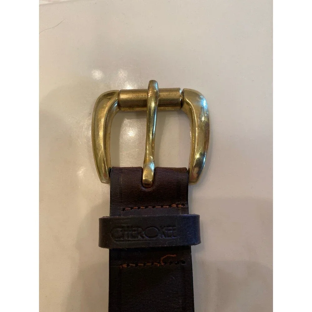 Cherokee Men’s Leather Belt Gold‎ Buckle Dk Brown Buckle 1 “ Leather Belt 41”.